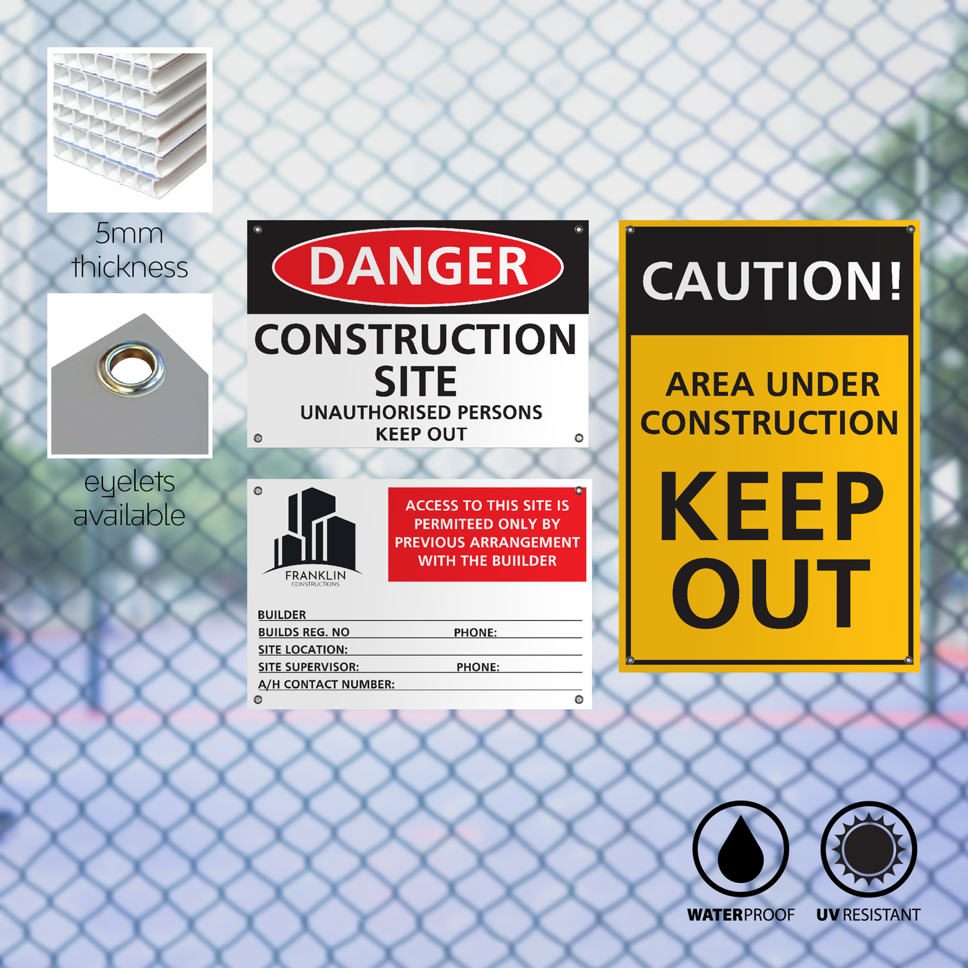 Construction Corflute Signs appx 900x1200mm