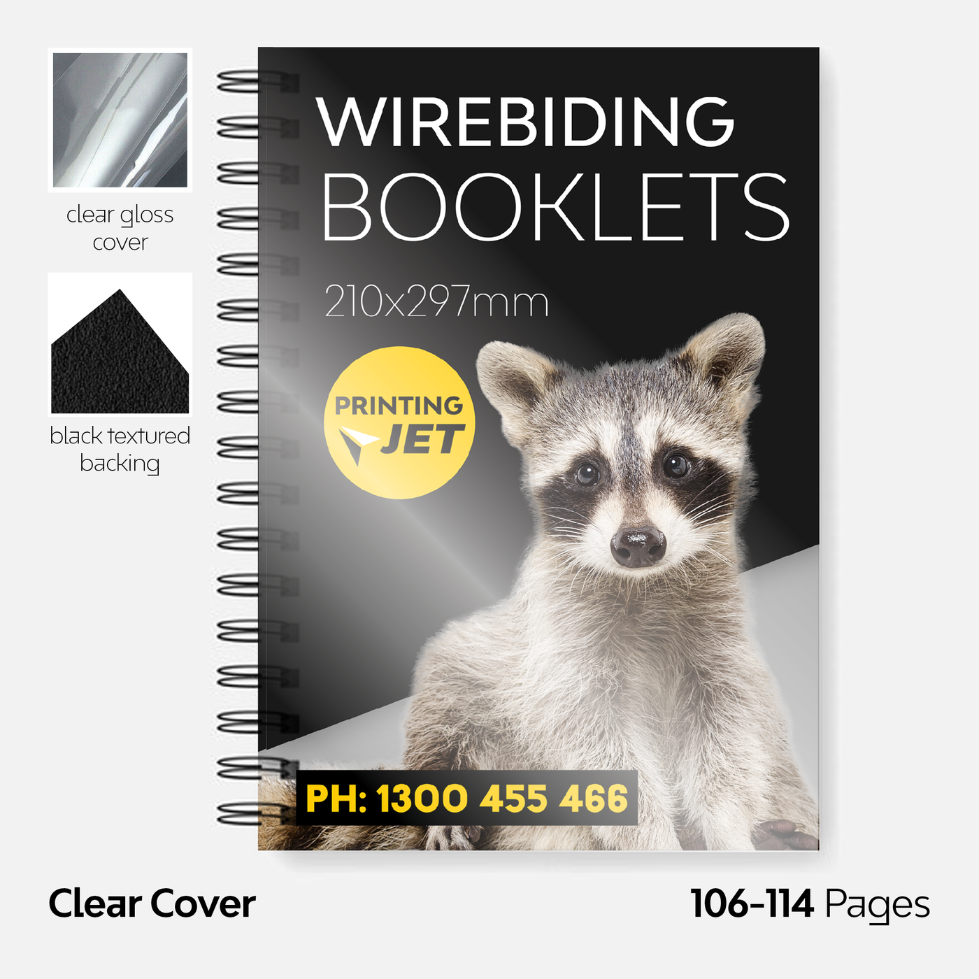 106-114pp A4 Wire Binding Booklets Clear Front Cover & Black Back Cover